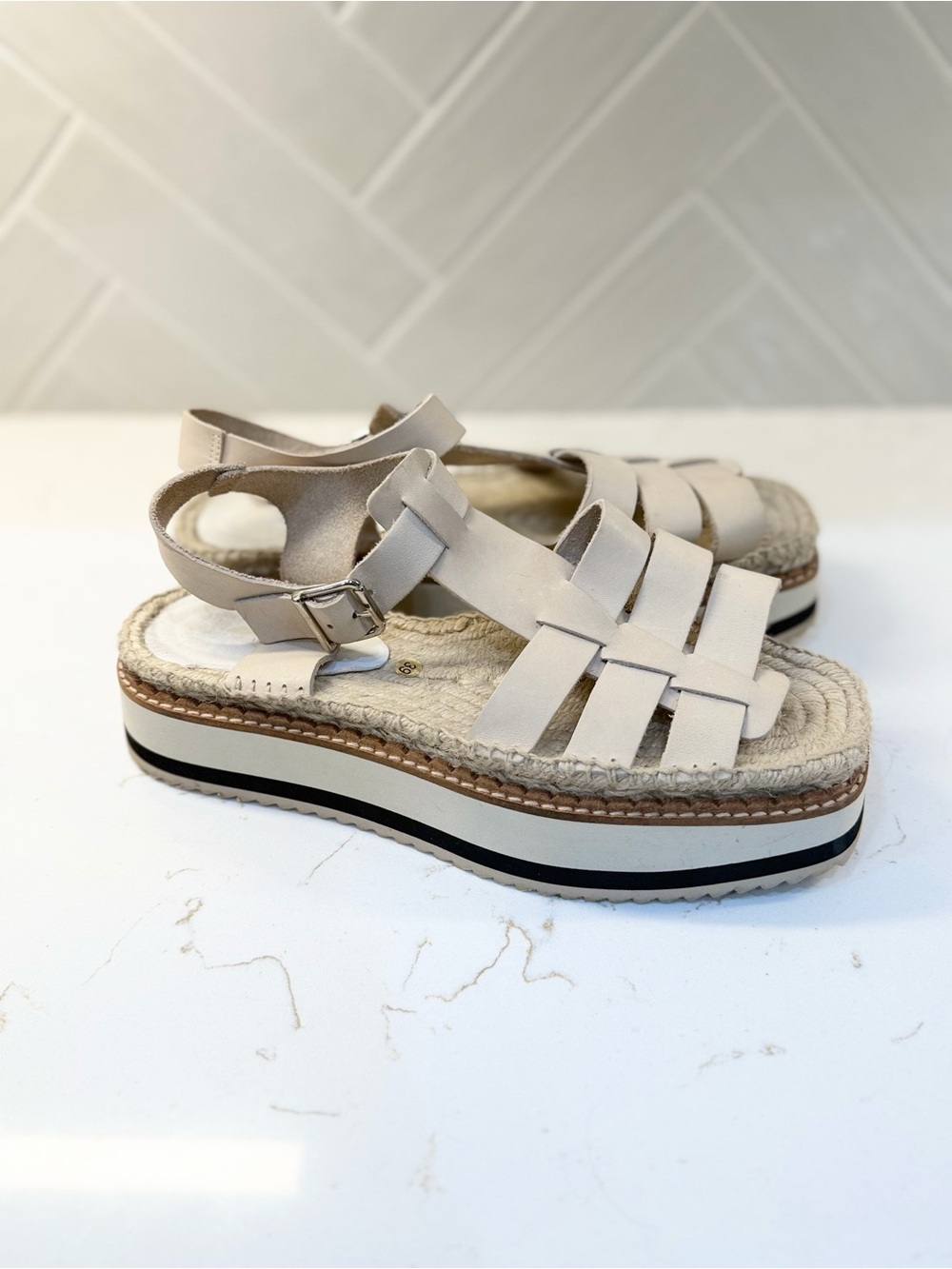 Anthropologie Pilcro Cream Leather Fisherman Platform Espadrille Sandals